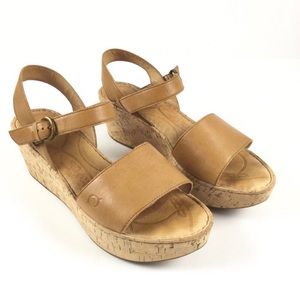BORN Maldives Leather Cork Wedge Platform Sandal Tan Sz 10